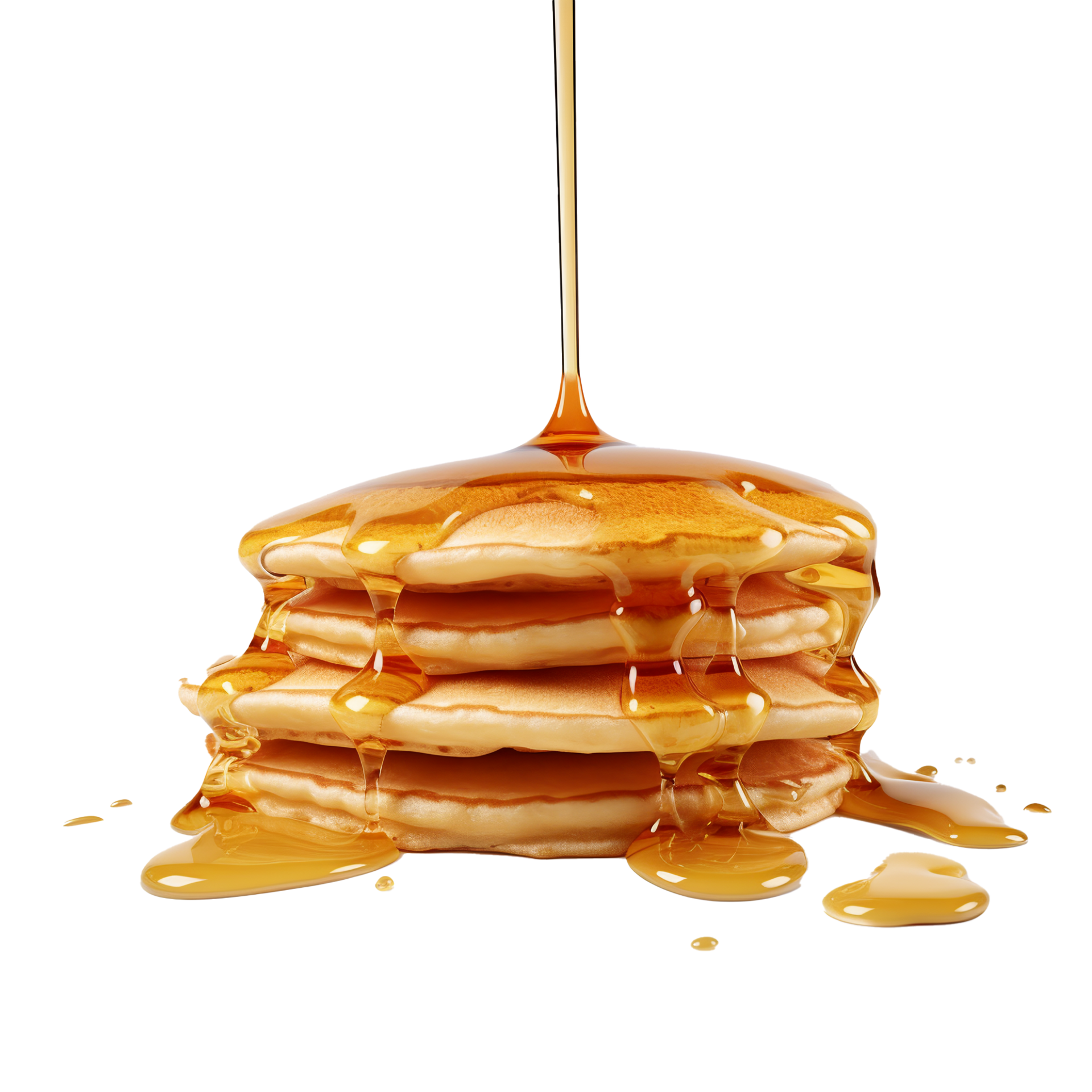 Pancakes with maple syrup isolated on a transparent background