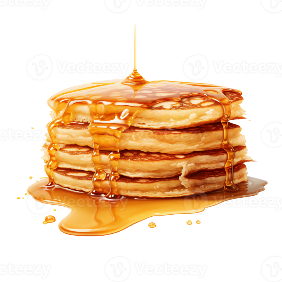 Pancakes with maple syrup isolated on a transparent background