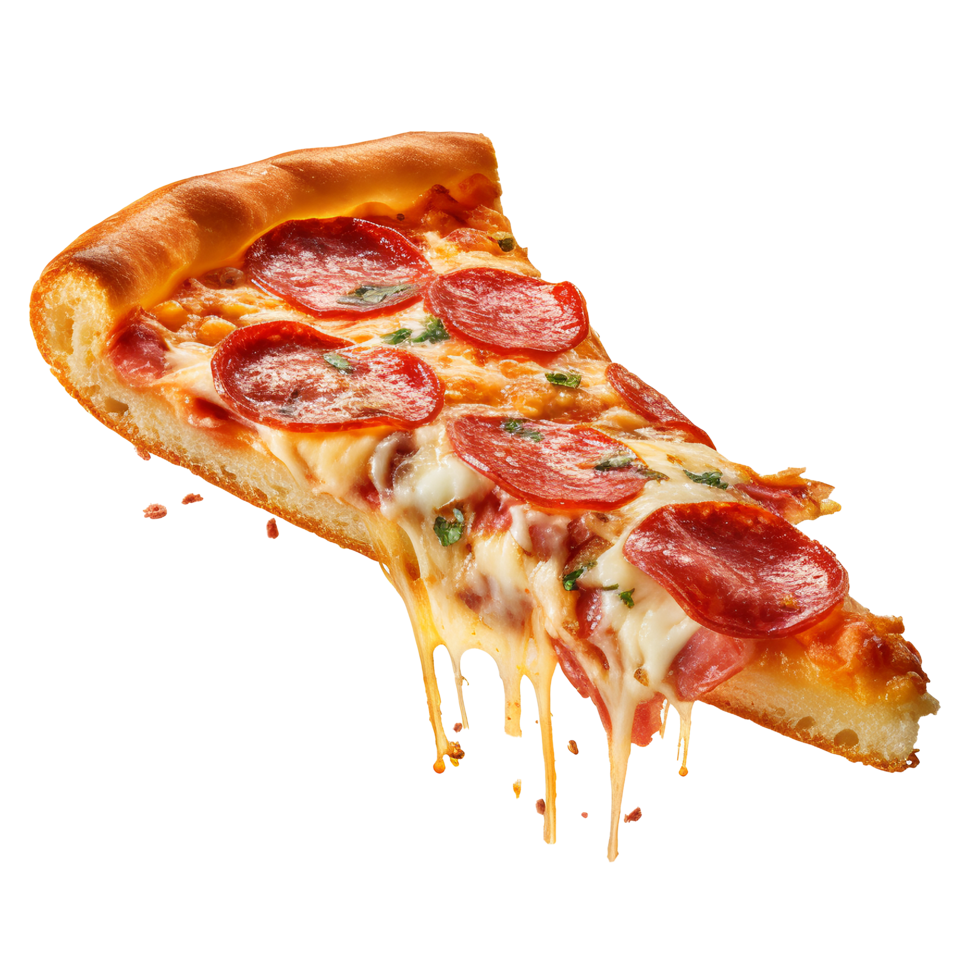 une tranche de chaud Pizza avec extensible fromage, tranche de