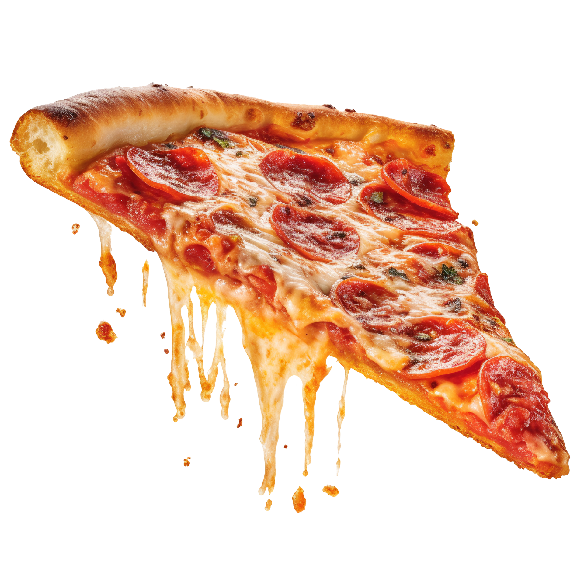 A slice of hot pizza with stretchy cheese, Slice of fresh italian