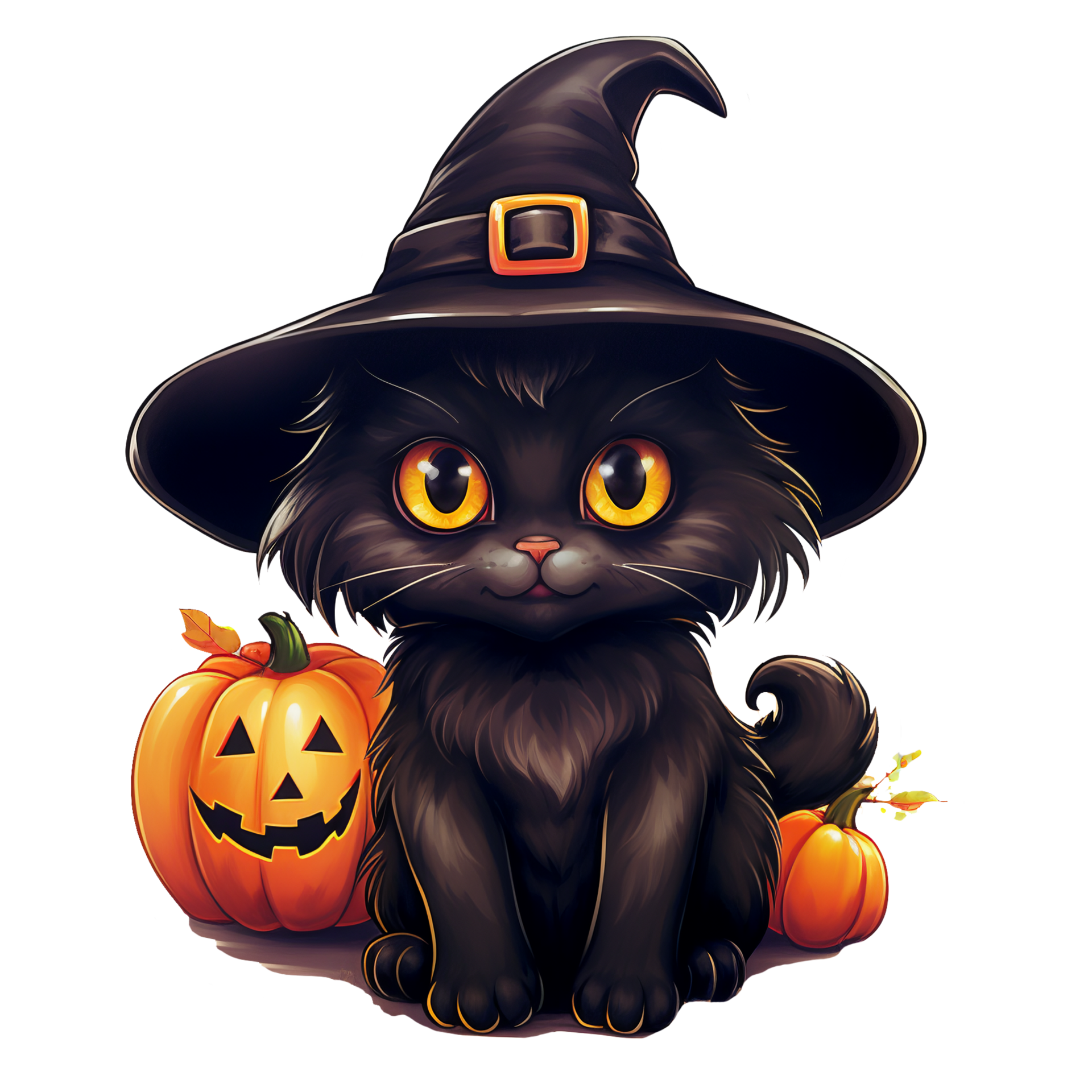 Halloween Pumpkin With Black Cat And Witch Hat Generative Ai 26158987 PNG halloween-pumpkin-with-black-cat-and-witch-hat-generative-ai-26158987-png