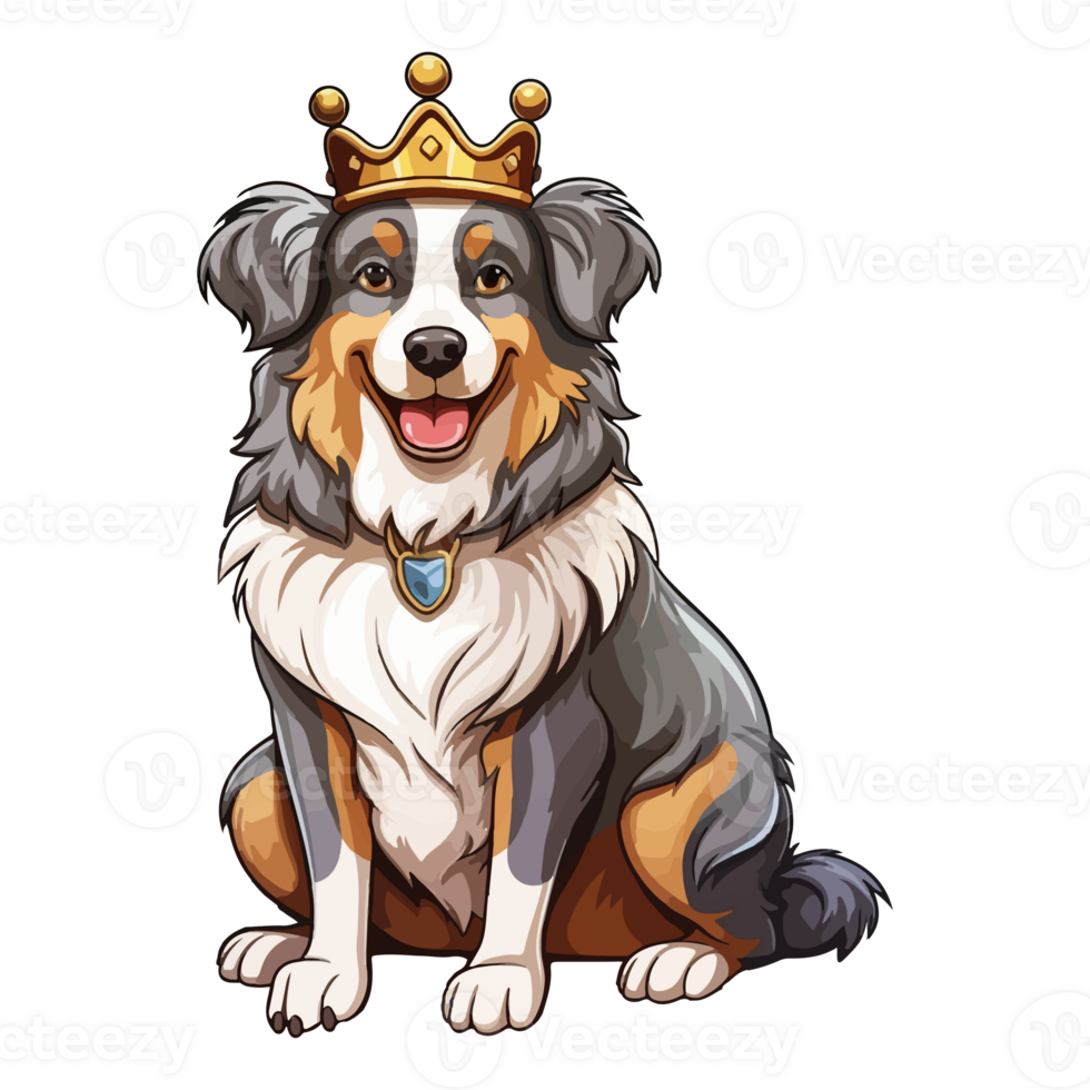King Australian Shepherd , Dog Lover, Australian Shepherd dog wearing crown mascot, . png