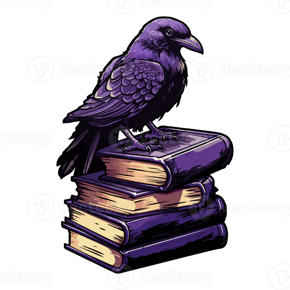 occulte la sorcellerie corbeau corbeau esprit animal, foncé corbeau est assis sur livres, génératif ai. png