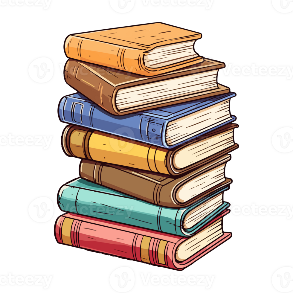 Hand Drawn pile of books, sticker of a cartoon stack of books, . png