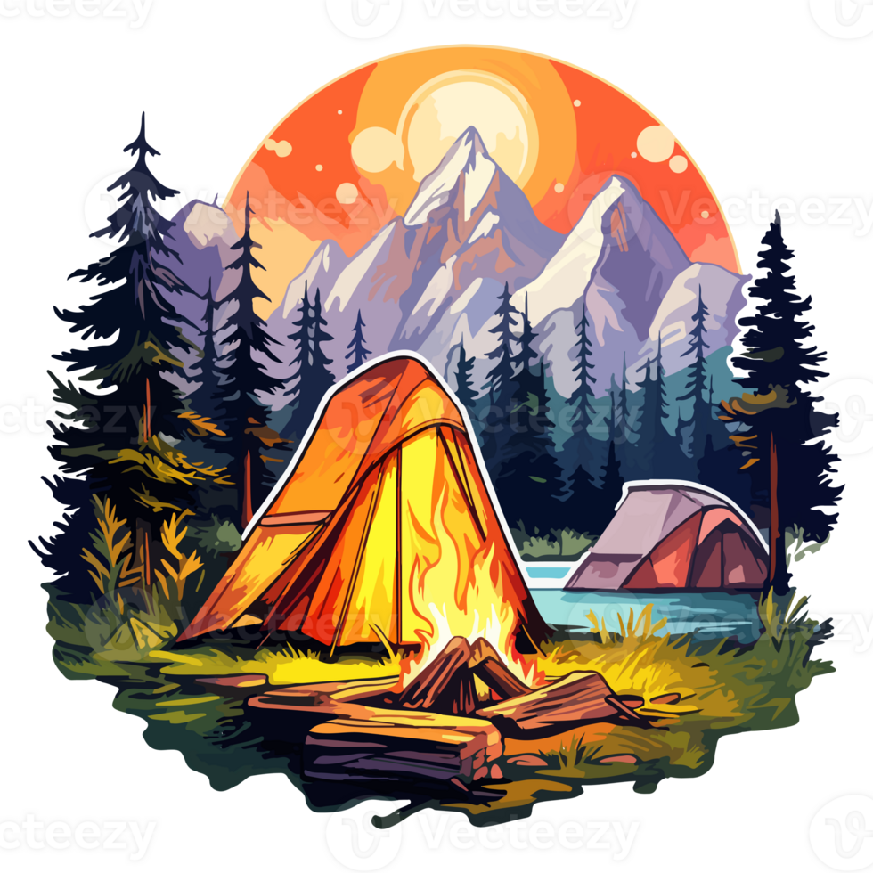 Campfire in forest cartoon sticker, campers collection, generative ai. png