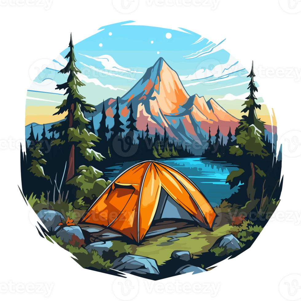 Campfire in forest cartoon sticker, campers collection, generative ai. png