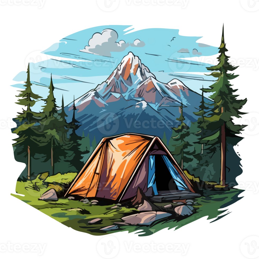 Campfire in forest cartoon sticker, campers collection, generative ai. png