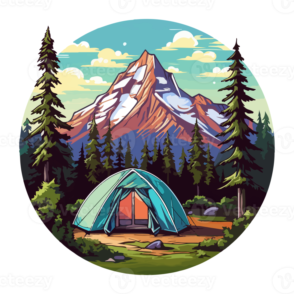 Campfire in forest cartoon sticker, campers collection, generative ai. png