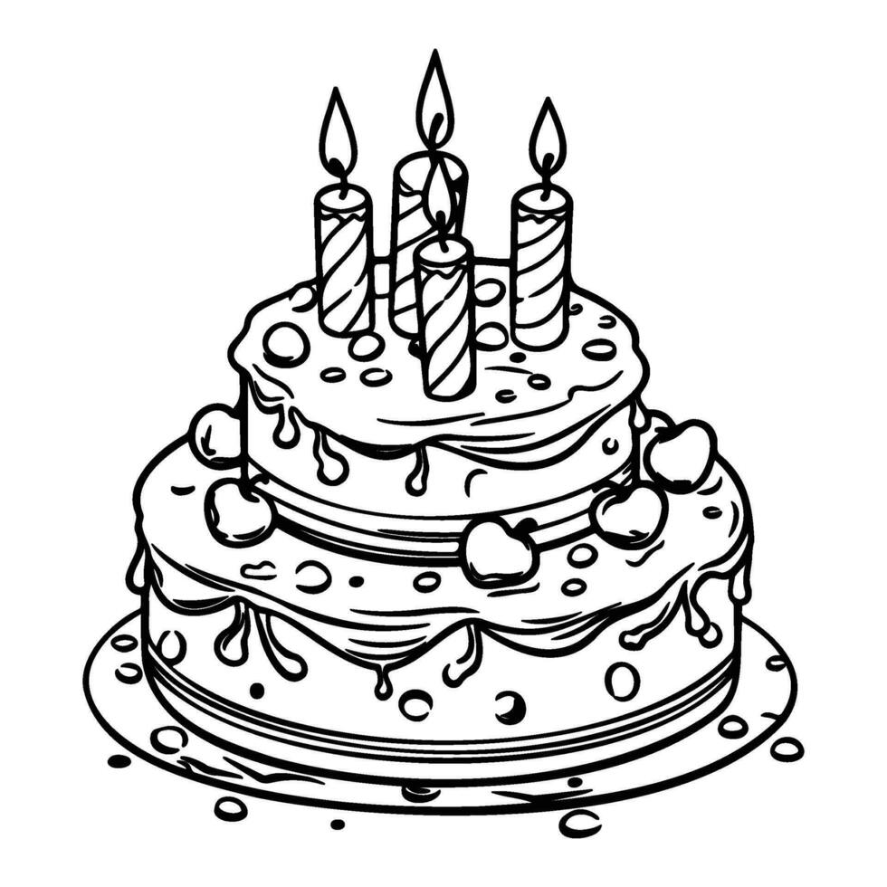 cumpleaños pastel silueta, pastel con velas, ilustración de un pastel para cumpleaños. vector