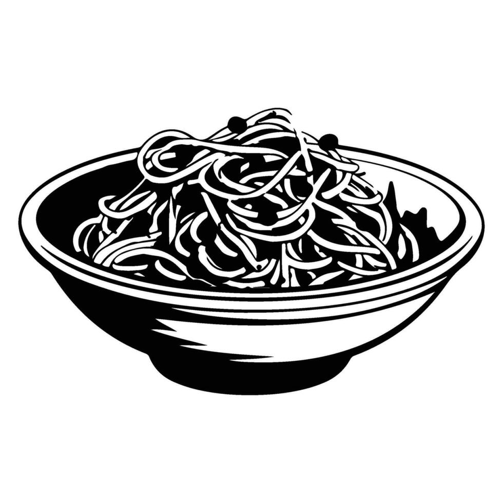 espaguetis, un cuenco de espaguetis, italiano espaguetis pasta en negro vector