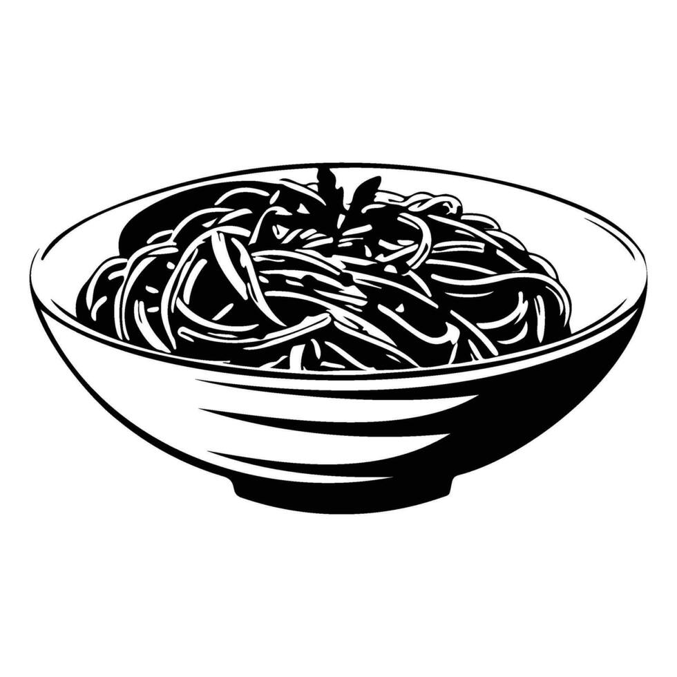 espaguetis, un cuenco de espaguetis, italiano espaguetis pasta en negro vector