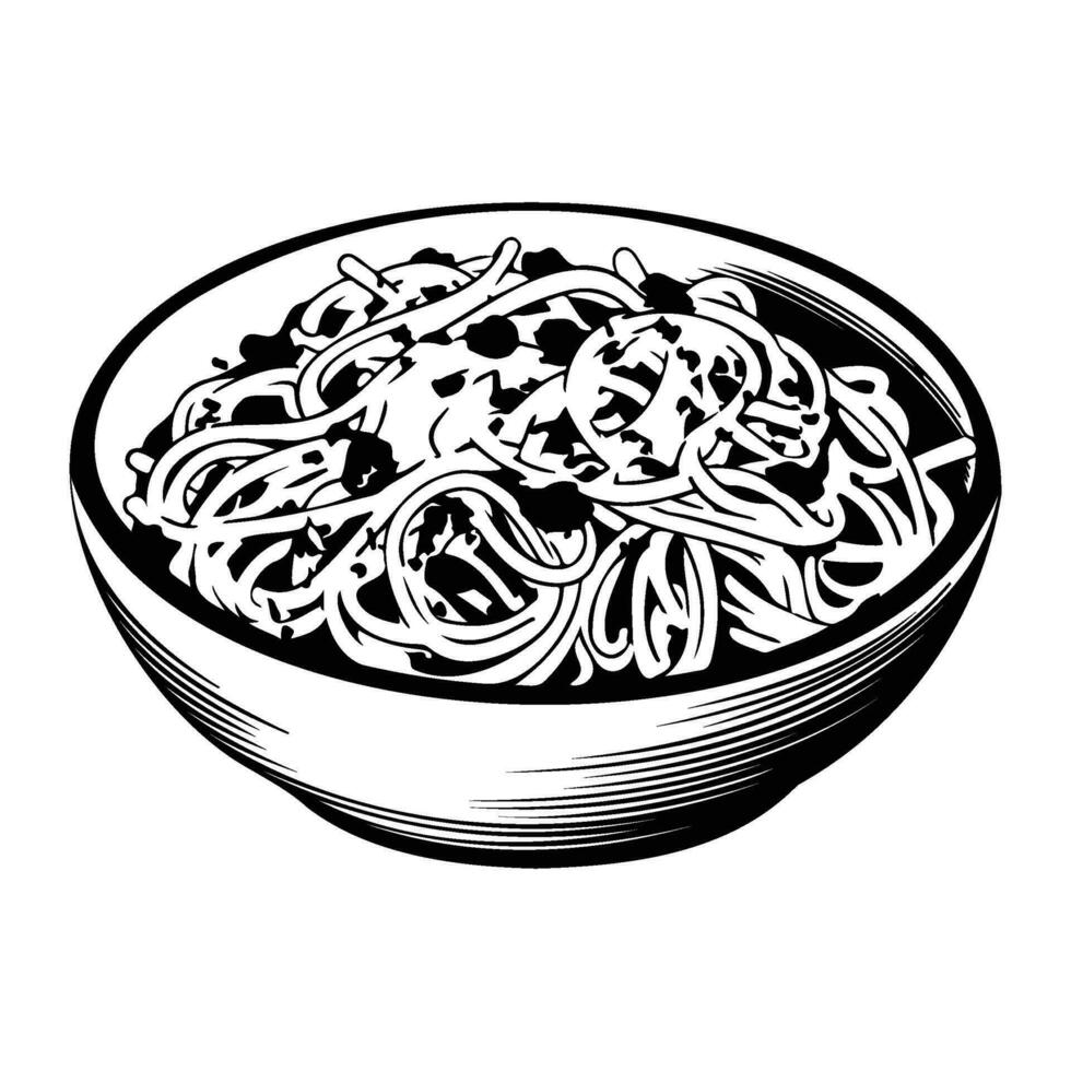 espaguetis, un cuenco de espaguetis, italiano espaguetis pasta en negro vector