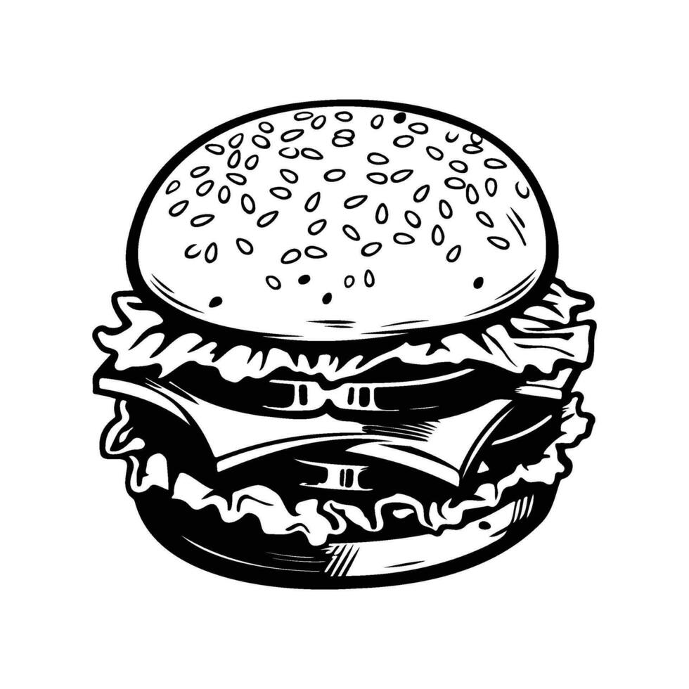 hamburger hand drawn vector illustration sketch retro style, Delicious vintage etching food design. american burger vector hamburger vintage style isolated on white