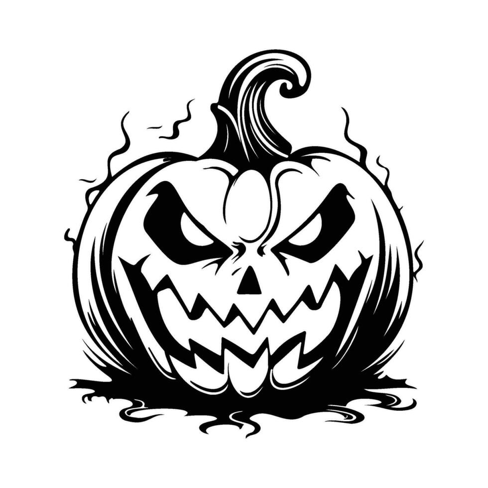 Scary Halloween pumpkin, Jack O' Lanterns black and white icon. Pumpkin sketch, Halloween Pumpkin vector