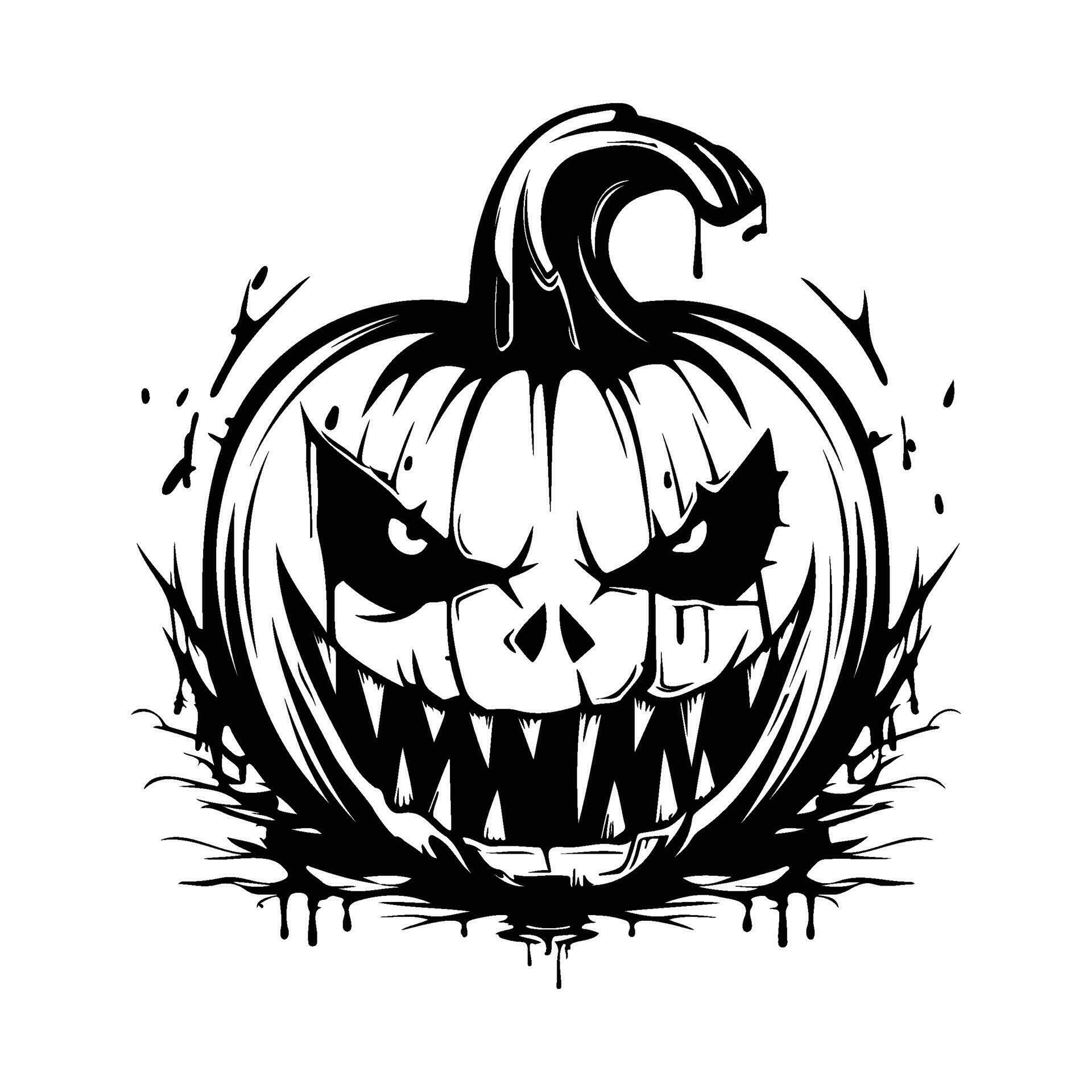 Scary Halloween pumpkin, Jack O' Lanterns black and white icon. Pumpkin