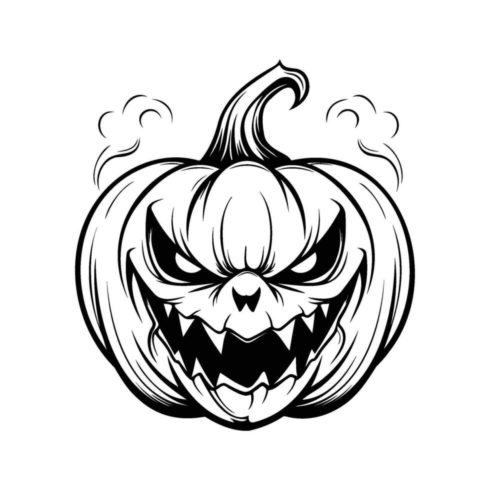 Scary Halloween pumpkin, Jack O' Lanterns black and white icon. Pumpkin sketch, Halloween Pumpkin vector