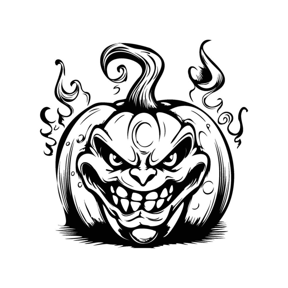 Scary Halloween pumpkin, Jack O' Lanterns black and white icon. Pumpkin sketch, Halloween Pumpkin vector