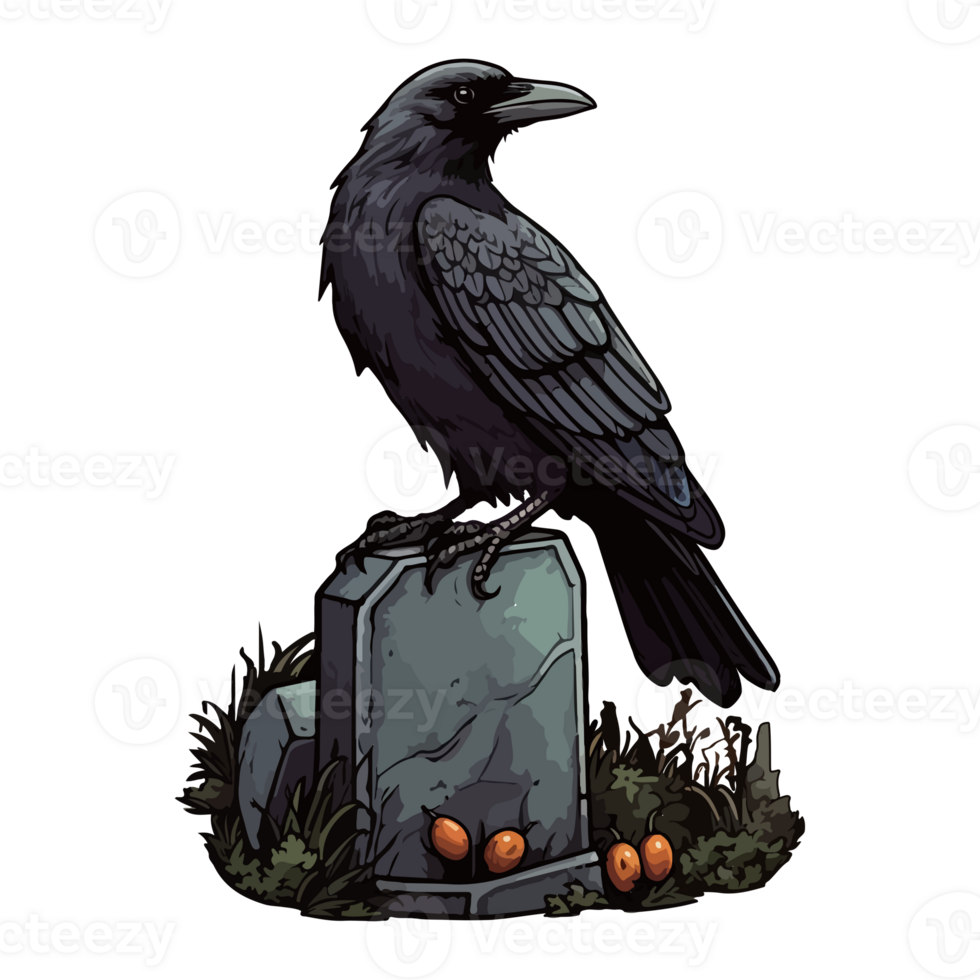 Scary Raven Standing On Tombstone, Raven of a grave or cemetery, Halloween png