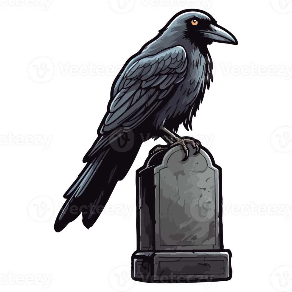 Scary Raven Standing On Tombstone, Raven of a grave or cemetery, Halloween png