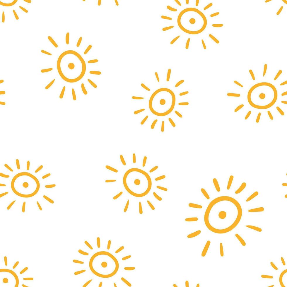 Hand drawn sun icon seamless pattern background. Business concept vector illustration. Handdrawn sunshine symbol pattern.