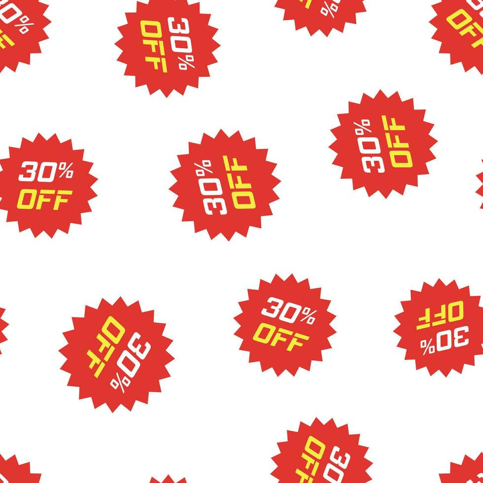 Discount sticker icon seamless pattern background. Business concept vector illustration. Sale tag promotion 30 percent discount symbol pattern.