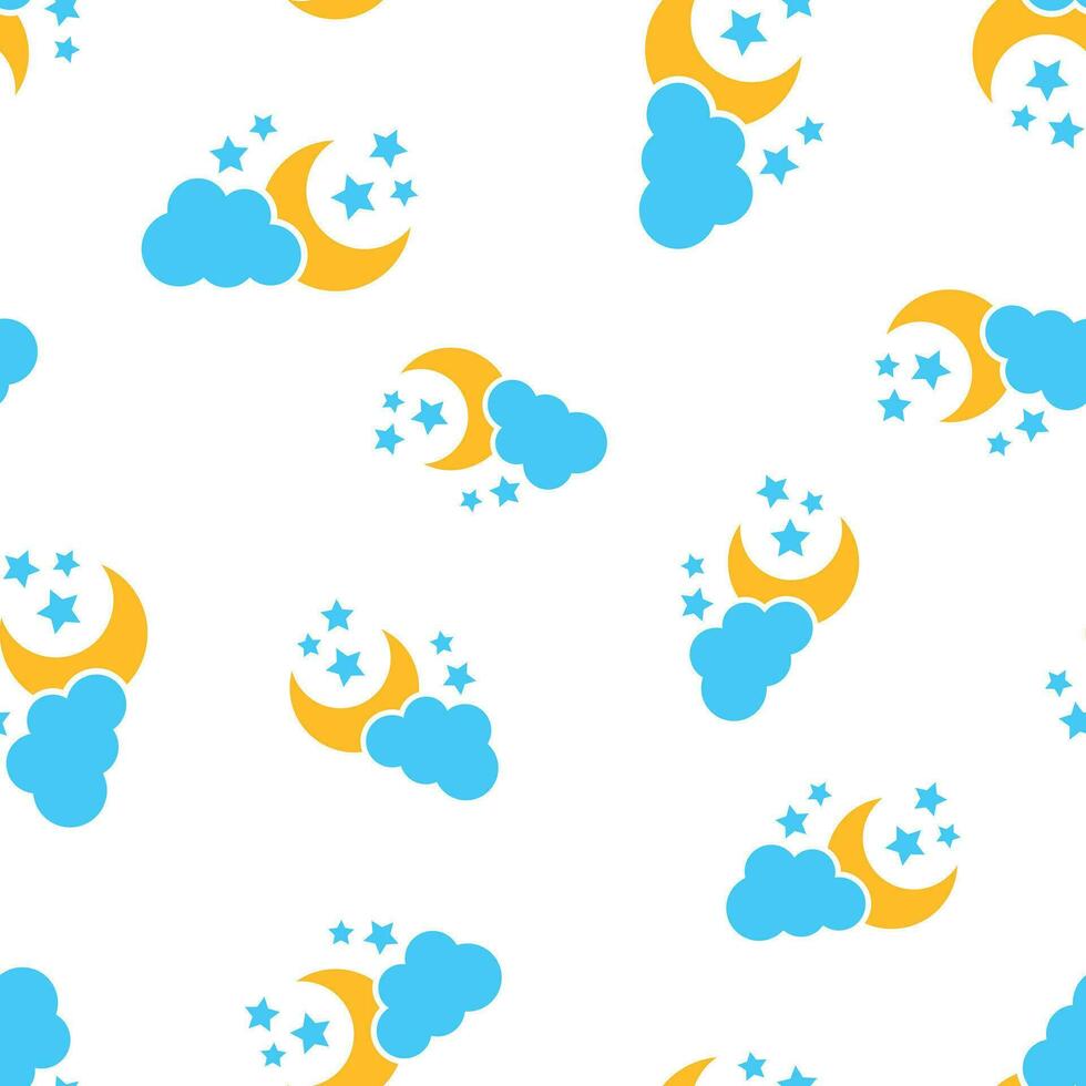 Moon and stars with clods icon seamless pattern background. Business concept vector illustration. Cloud, moon nighttime symbol pattern.