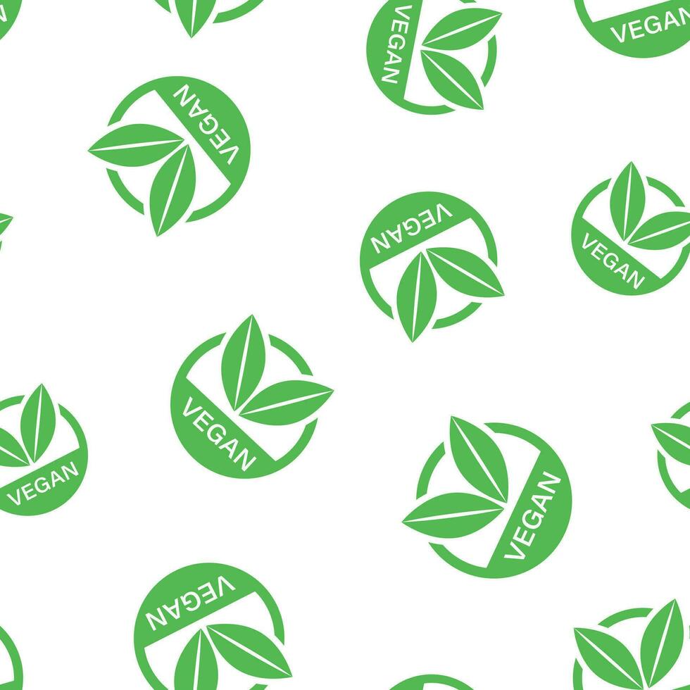 Vegan label badge icon seamless pattern background. Business concept vector illustration. Vegetarian eco natural symbol pattern.