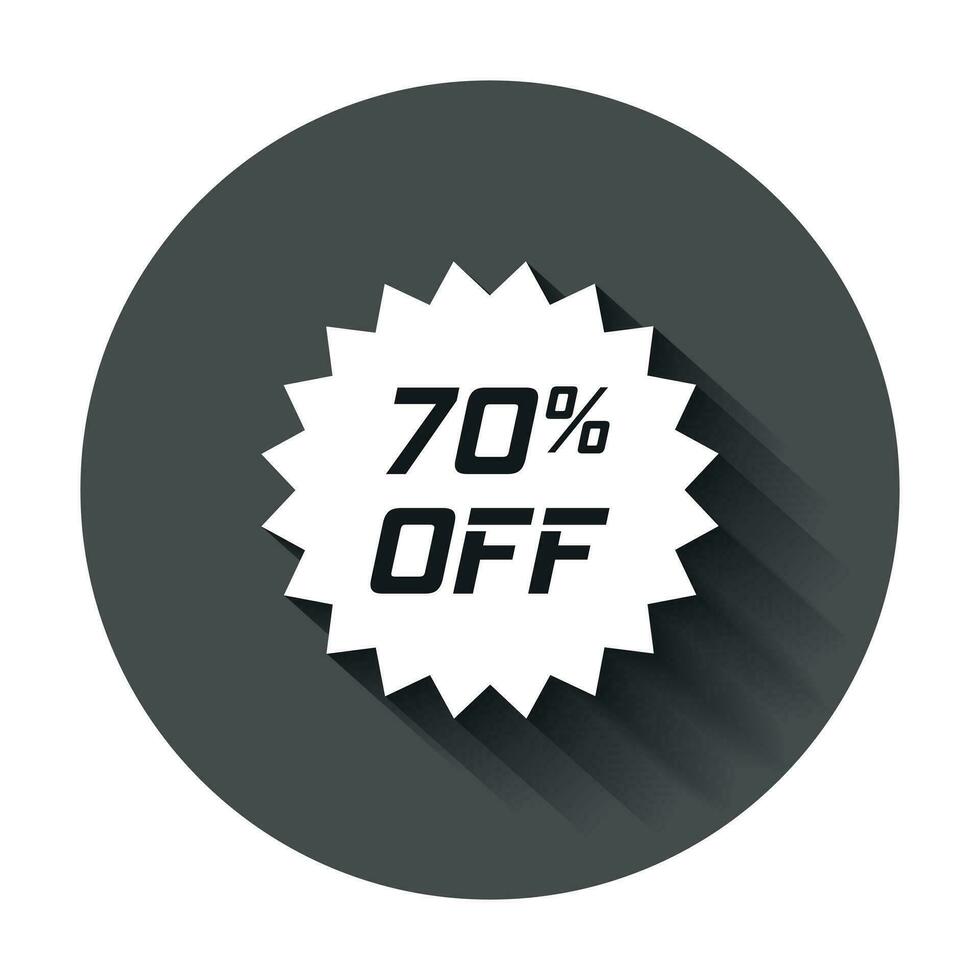 Discount sticker vector icon in flat style. Sale tag sign illustration with long shadow. Promotion 70 percent discount concept.