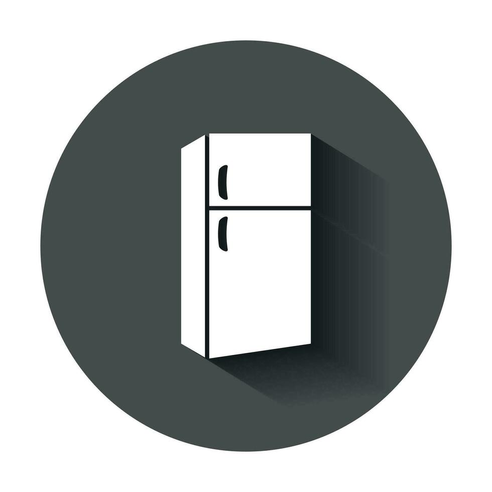 refrigerador refrigerador vector icono en plano estilo. echar un polvo congelador ilustración con largo sombra. refrigerador negocio concepto.