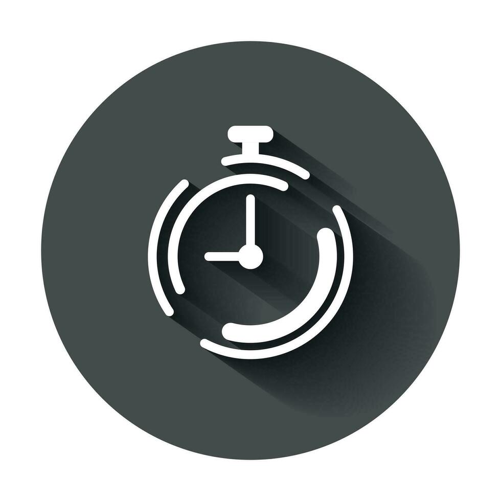 Clock timer icon in flat style. Time alarm illustration with long shadow. Stopwatch clock business concept. vector