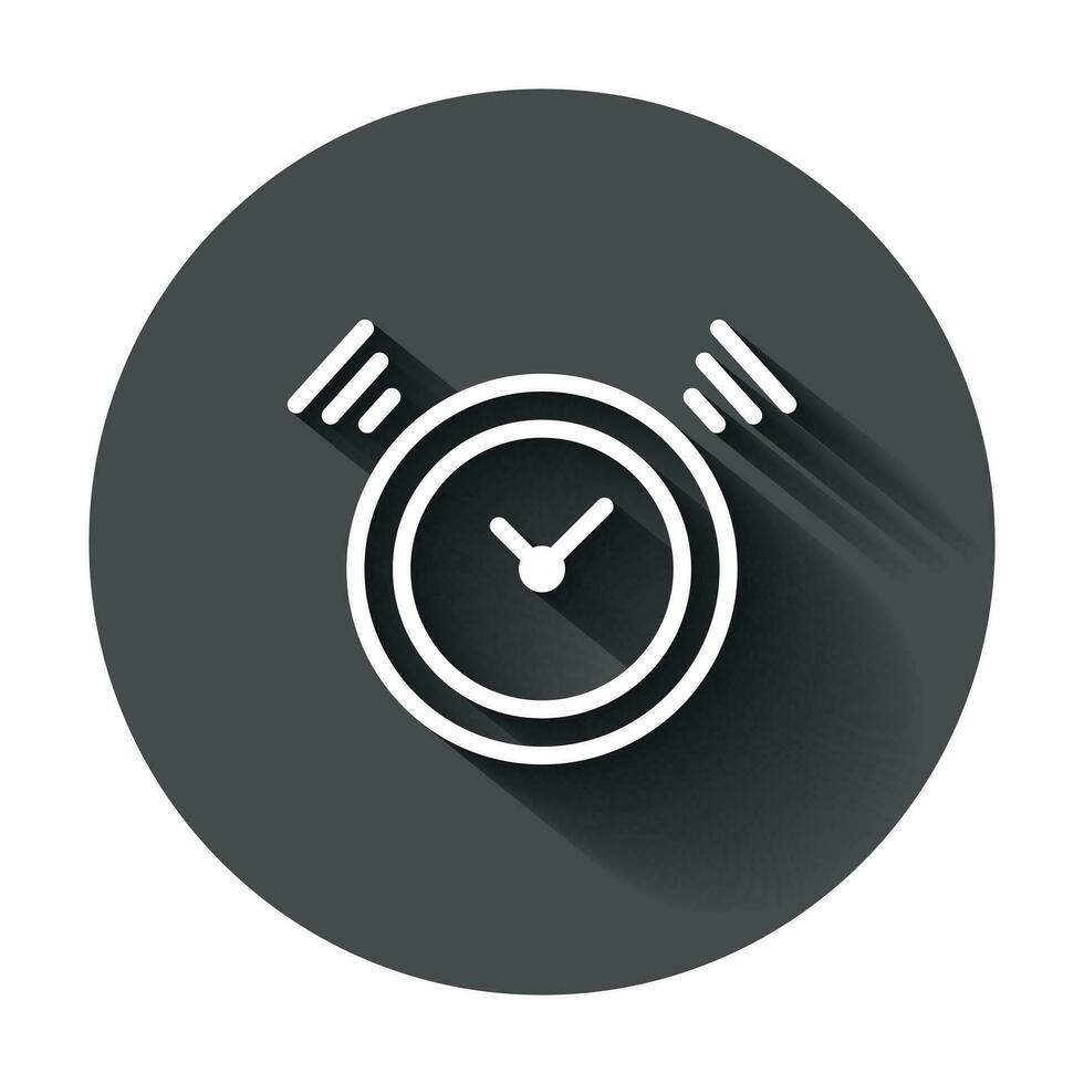 Clock timer icon in flat style. Time alarm illustration with long shadow. Stopwatch clock business concept. vector