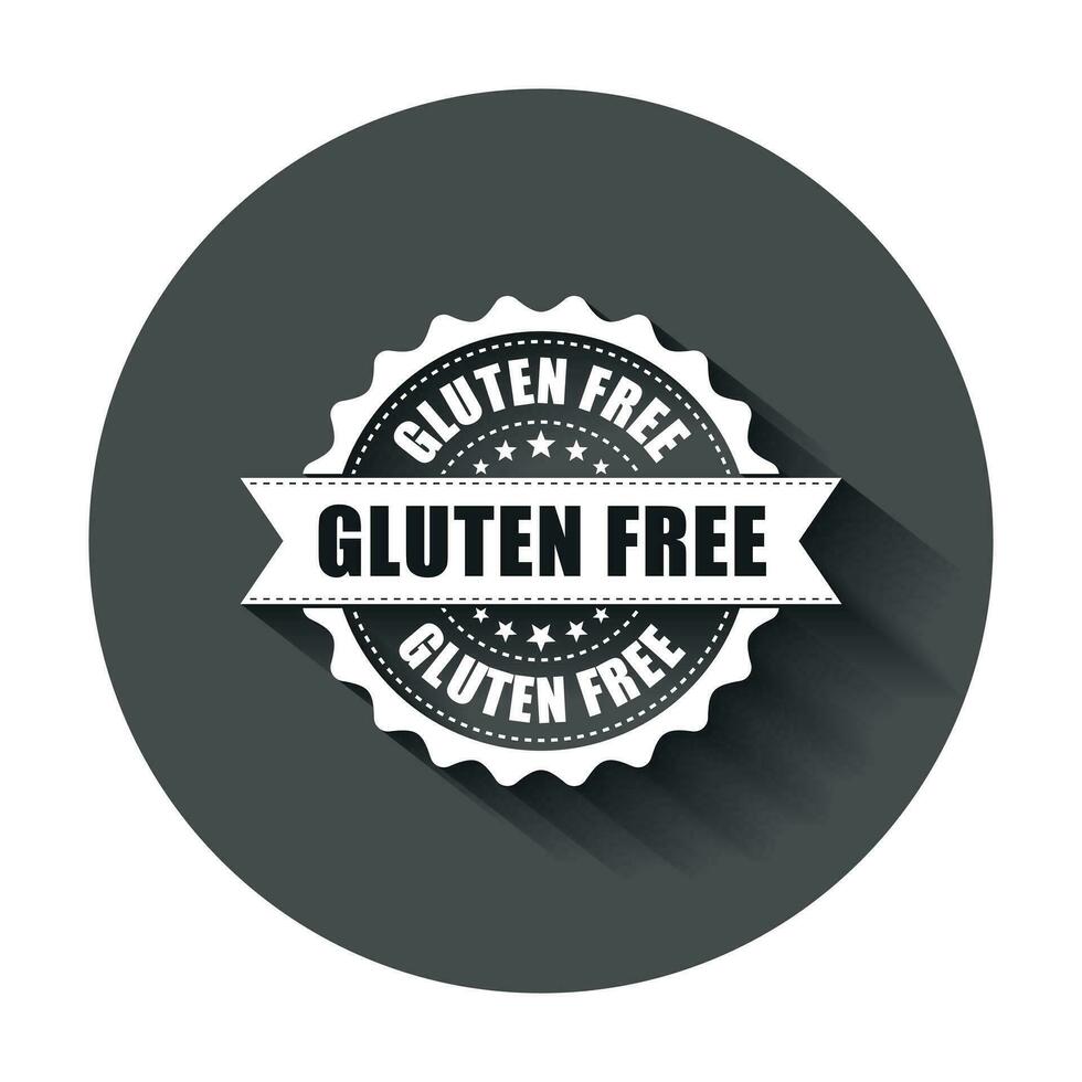 Gluten free grunge rubber stamp. Vector illustration with long shadow. Business concept no gluten healthy stamp pictogram.