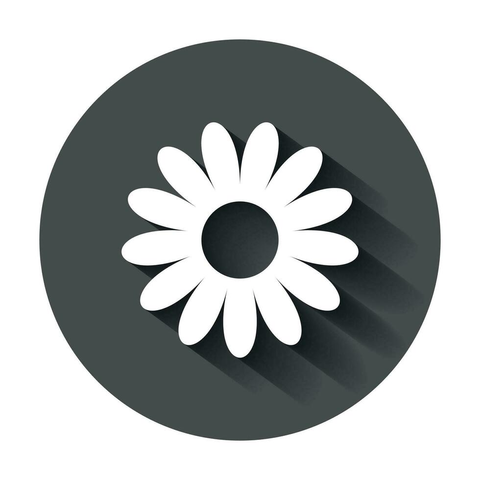 Chamomile flower vector icon in flat style. Daisy illustration with long shadow. Camomile sign concept.