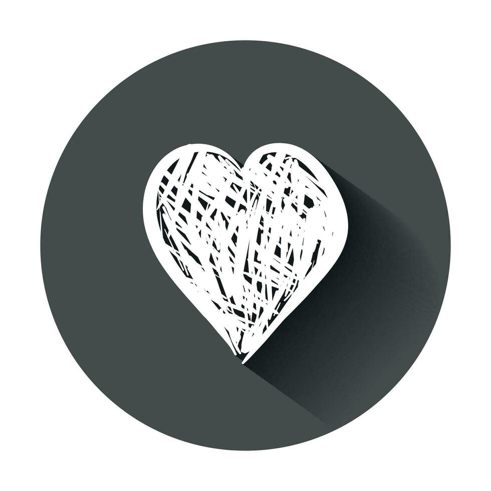 Hand drawn hearts vector icon. Love sketch doodle heart illustration with long shadow. Handdrawn valentine concept.