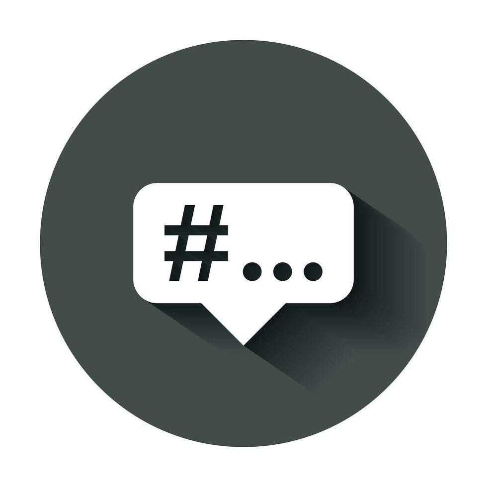 Hashtag vector icon in flat style. Social media marketing illustration with long shadow. Hashtag network concept.