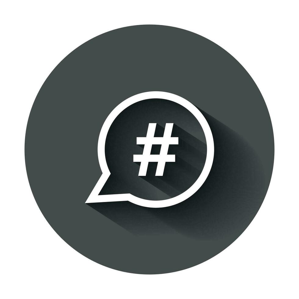 Hashtag vector icon in flat style. Social media marketing illustration with long shadow. Hashtag network concept.