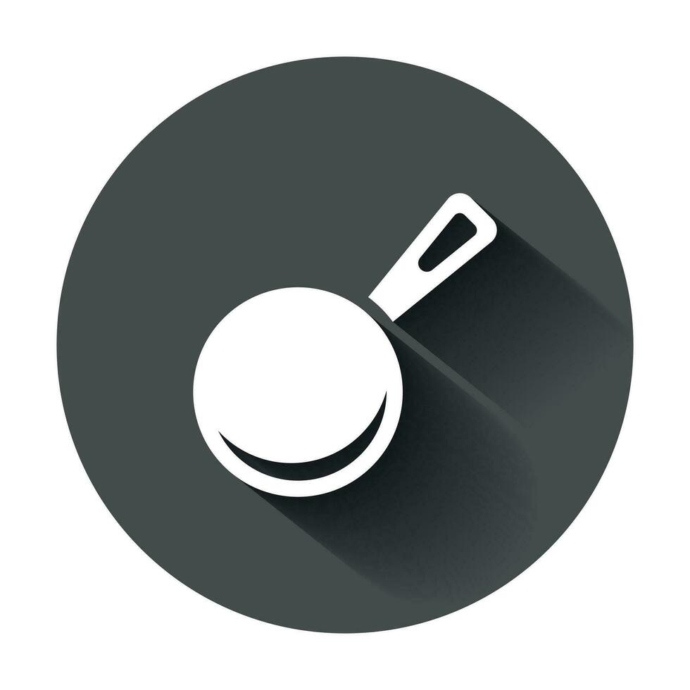 Frying pan icon in flat style. Cooking pan illustration with long shadow. Skillet kitchen equipment business concept. vector