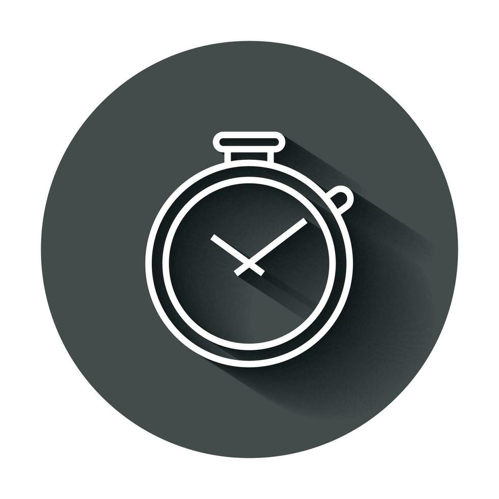 Clock timer icon in flat style. Time alarm illustration with long shadow. Stopwatch clock business concept. vector