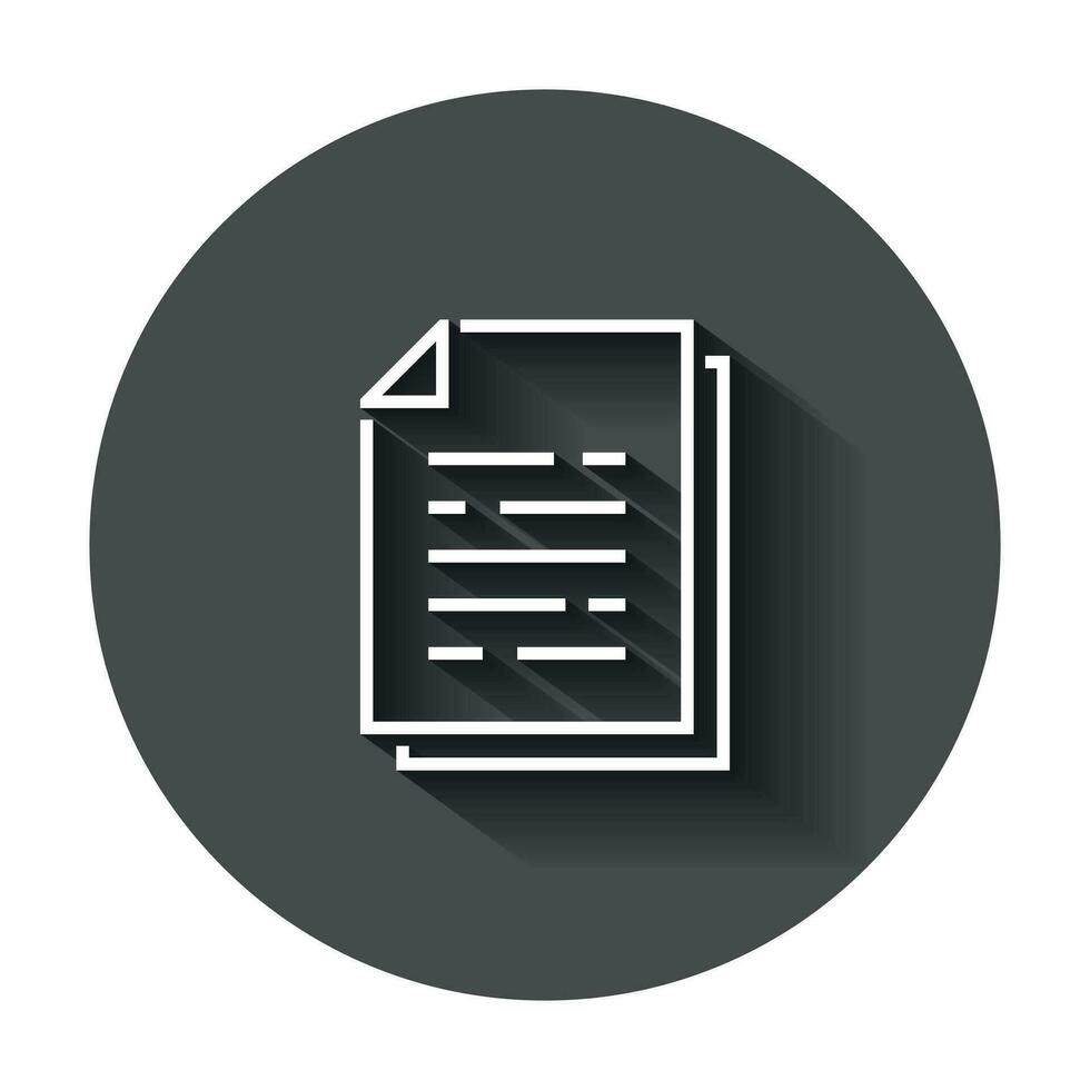 Document paper icon in flat style. Terms sheet illustration with long shadow. Document analytics business concept. vector