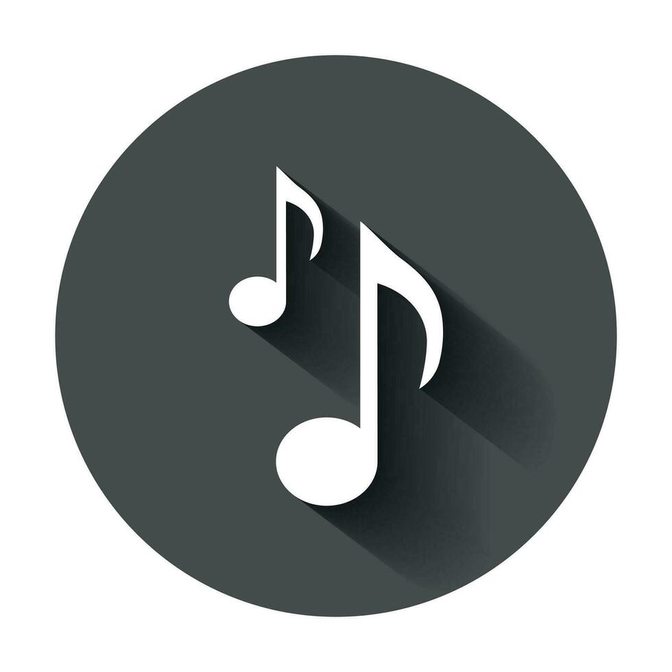 Music note icon in flat style. Sound media illustration with long shadow. Audio note business concept. vector