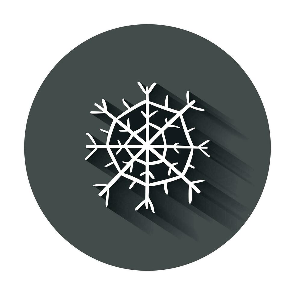 mano dibujado copo de nieve vector icono. nieve escama bosquejo garabatear ilustración con largo sombra. dibujado a mano invierno Navidad concepto.