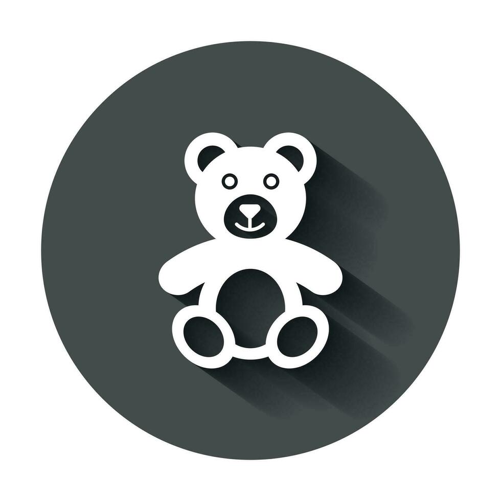 Teddy bear plush toy icon. Vector illustration with long shadow. Business concept bear pictogram.