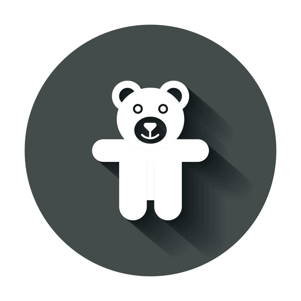 Teddy bear plush toy icon. Vector illustration with long shadow. Business concept bear pictogram.