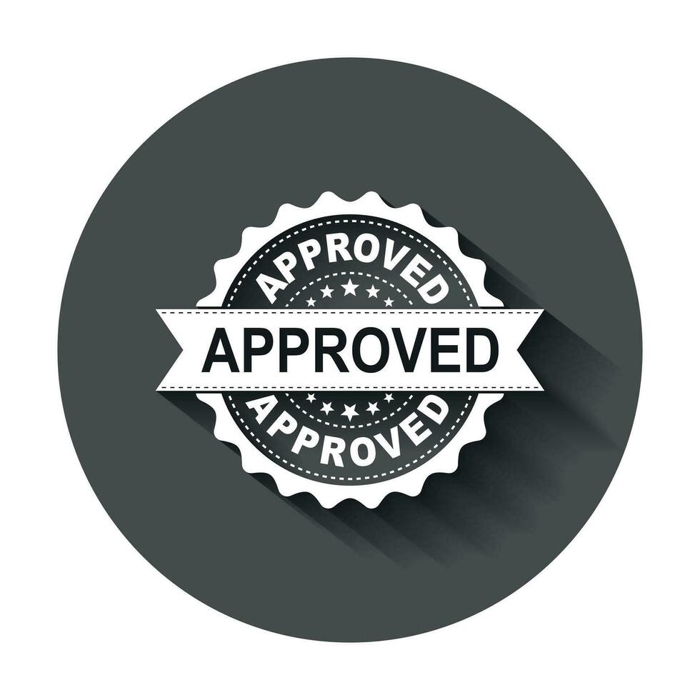 Approved seal stamp vector icon. Approve accepted badge flat vector illustration. Business concept pictogram with long shadow.