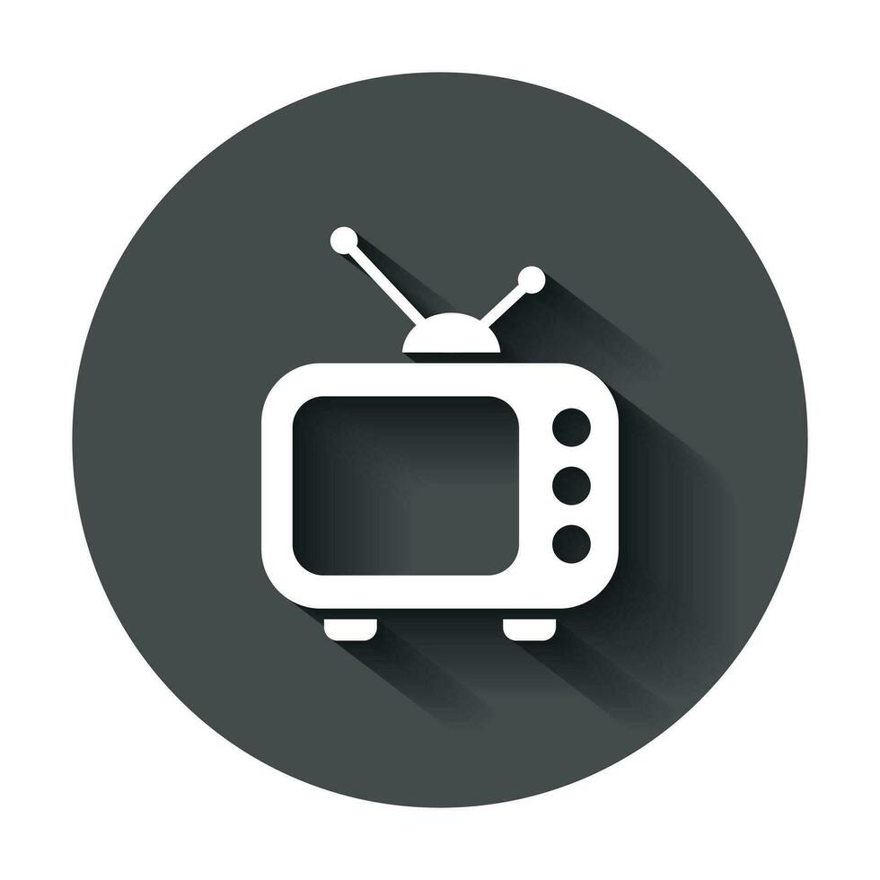 Television monitor in flat style. Tv screen illustration with long shadow. Tv show concept. vector