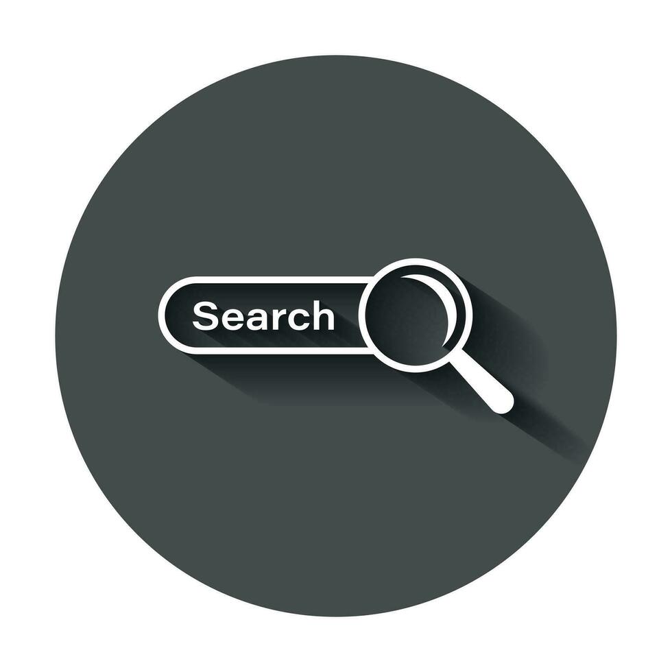 Search bar vector ui element icon in flat style. Search website form illustration field. Find search business concept with long shadow.