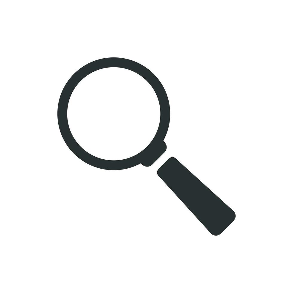 Magnifying glass vector icon in flat style. Search magnifier illustration on white isolated background. Find search business concept.