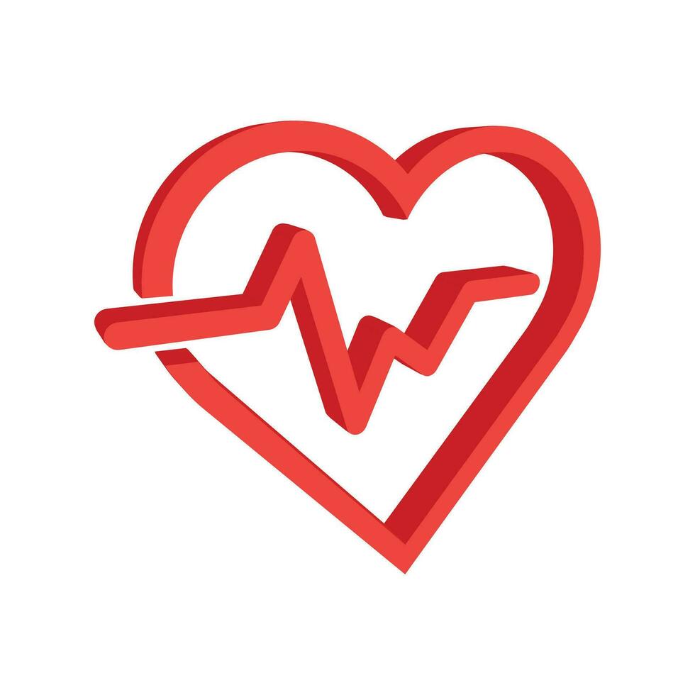 Heartbeat line with heart icon in flat style. Heartbeat illustration on white isolated background. 3D Heart rhythm concept. vector