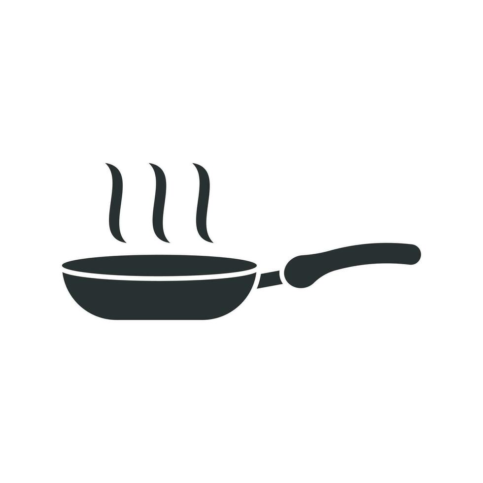 Frying pan icon in flat style. Cooking pan illustration on white isolated background. Skillet kitchen equipment business concept. vector