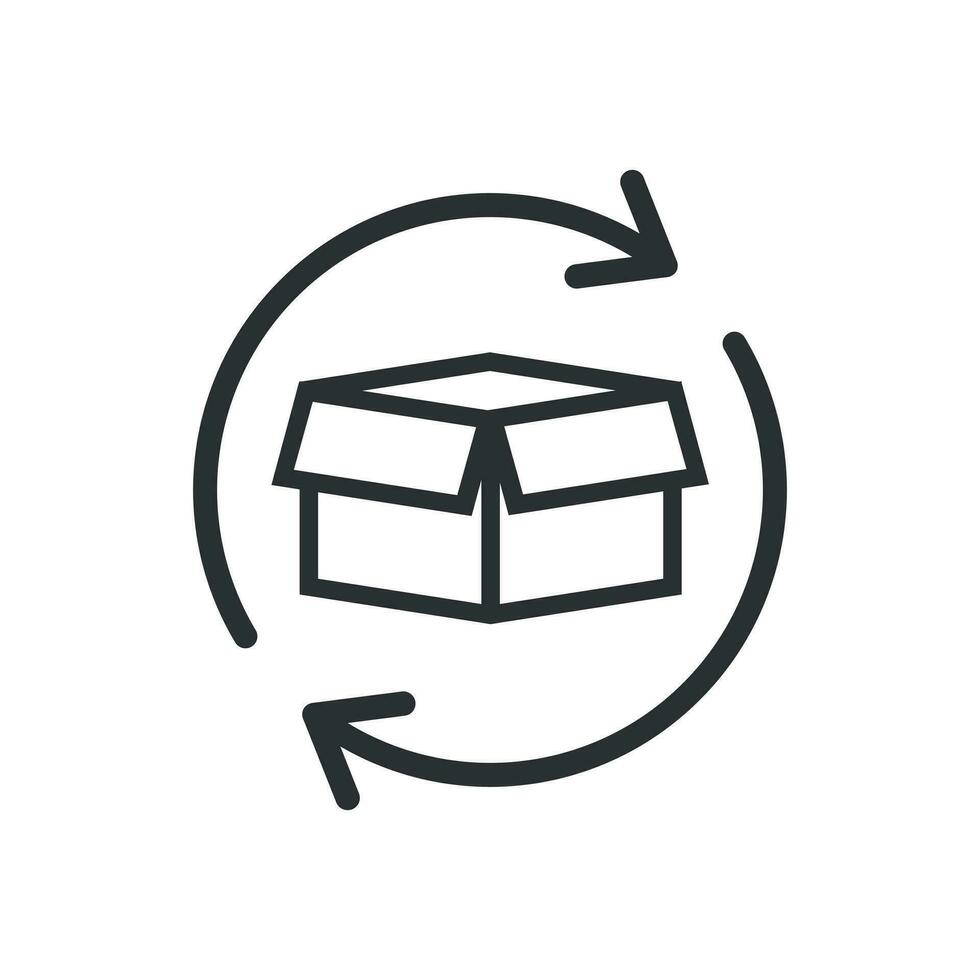 caja paquete regreso icono en plano estilo. entrega caja con flecha ilustración en blanco aislado antecedentes. carga Envío negocio concepto. vector
